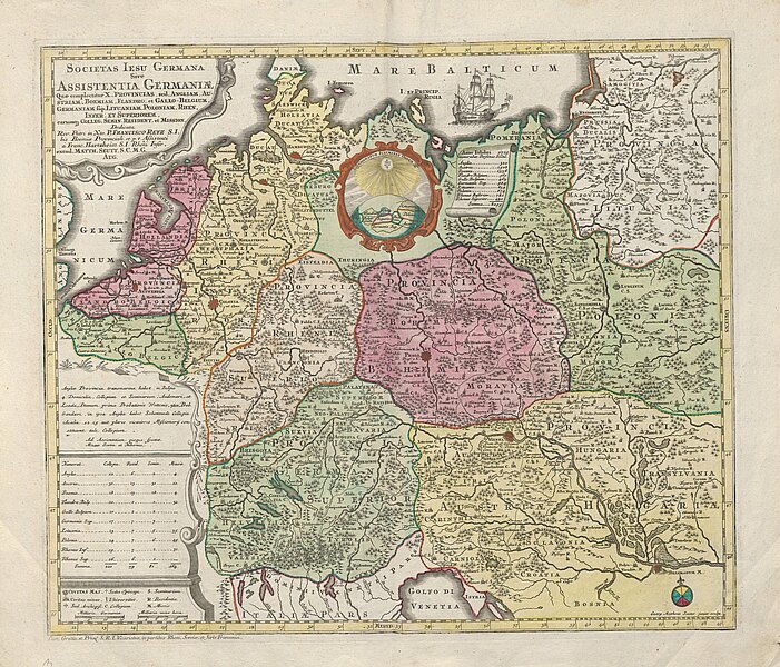 Alte Landkarte mit pink, grün und gelb markierten Bereichen.