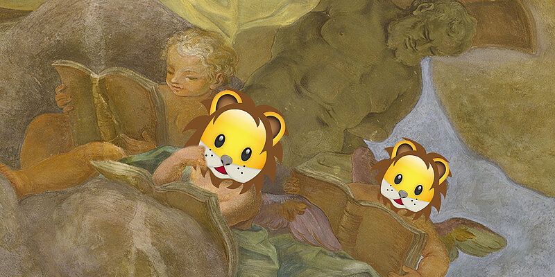 Figuren in Deckenfresko, die Gesichter wurden mit dem Löwen-Emoji ersetzt