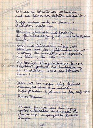 Tagebucheintrag vom. 16.01.1950, erster Kontakt zu anderen Schriftstellerinnen und Schriftstellern