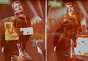 Zweimal dasselbe Plakat eines Models, zerrissen und besprayt mit dem Text "Wehr dich"