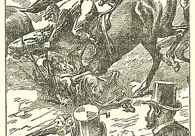 Emily Davisons Todessturz, Zeitungsillustration; aus: Neue Illustrierte Wochenschau, 6. Jg., Nr. 24, 14. Juni 1913, Seite 15