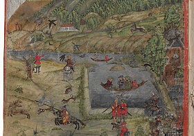 Wiese bei Stift Stams (u. a. Osmane auf der Jagd), Tiroler Fischereibuch