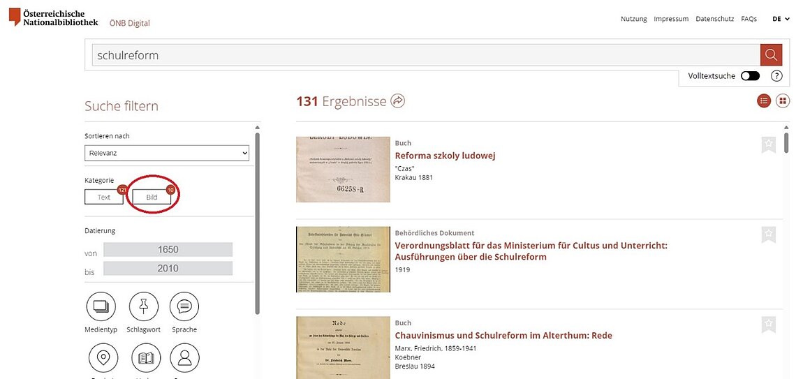 Screenshot von Website mit Bilder-Suchergebnissen.