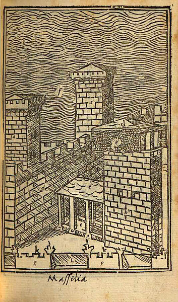 Zeichnung von Burgmauern und Turm