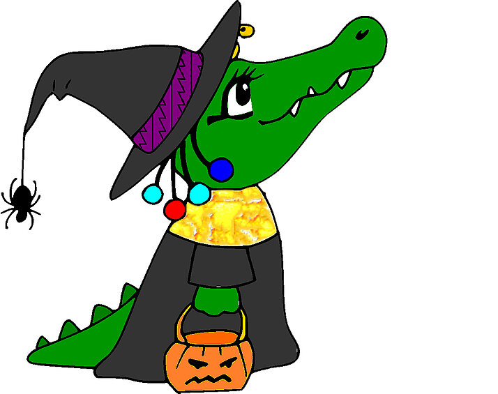 Comicfigur eines Krokodils in Halloweenkostüm