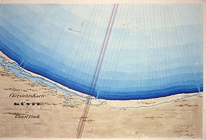 Alois Negrelli, Übersichts-Karte der Küste des mittelländischen Meeres bei Gun el Tineh, 1844, kolorierte Handzeichnung, 52,7 x 78 cm, KAR K III 99717, 3