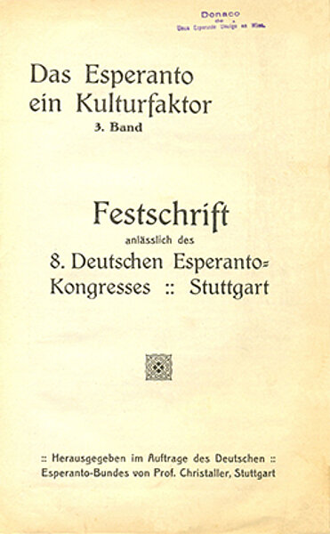 Schmucklose Titelseite der Festschrift zum 8. Deutschen Esperanto Kongress