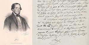Portrait Eligius Freiherr Münch von Bellinghausen mit handschriftlichem Brief