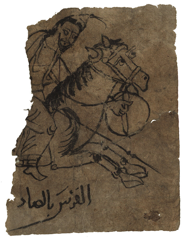 Zeichnung eines arabischen Reiters auf Papier.