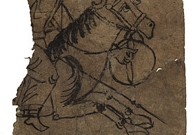 Zeichnung von Reiter auf Pferd aus Papyrus.