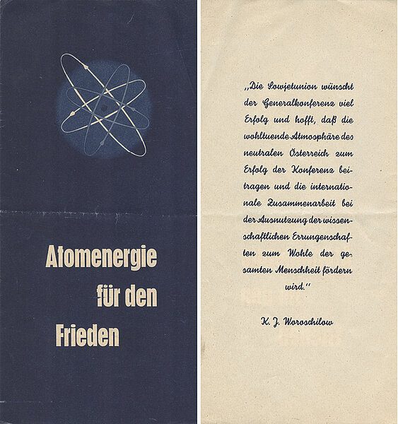 Blau-Beiger Flyer "Atomenergie für den Frieden"