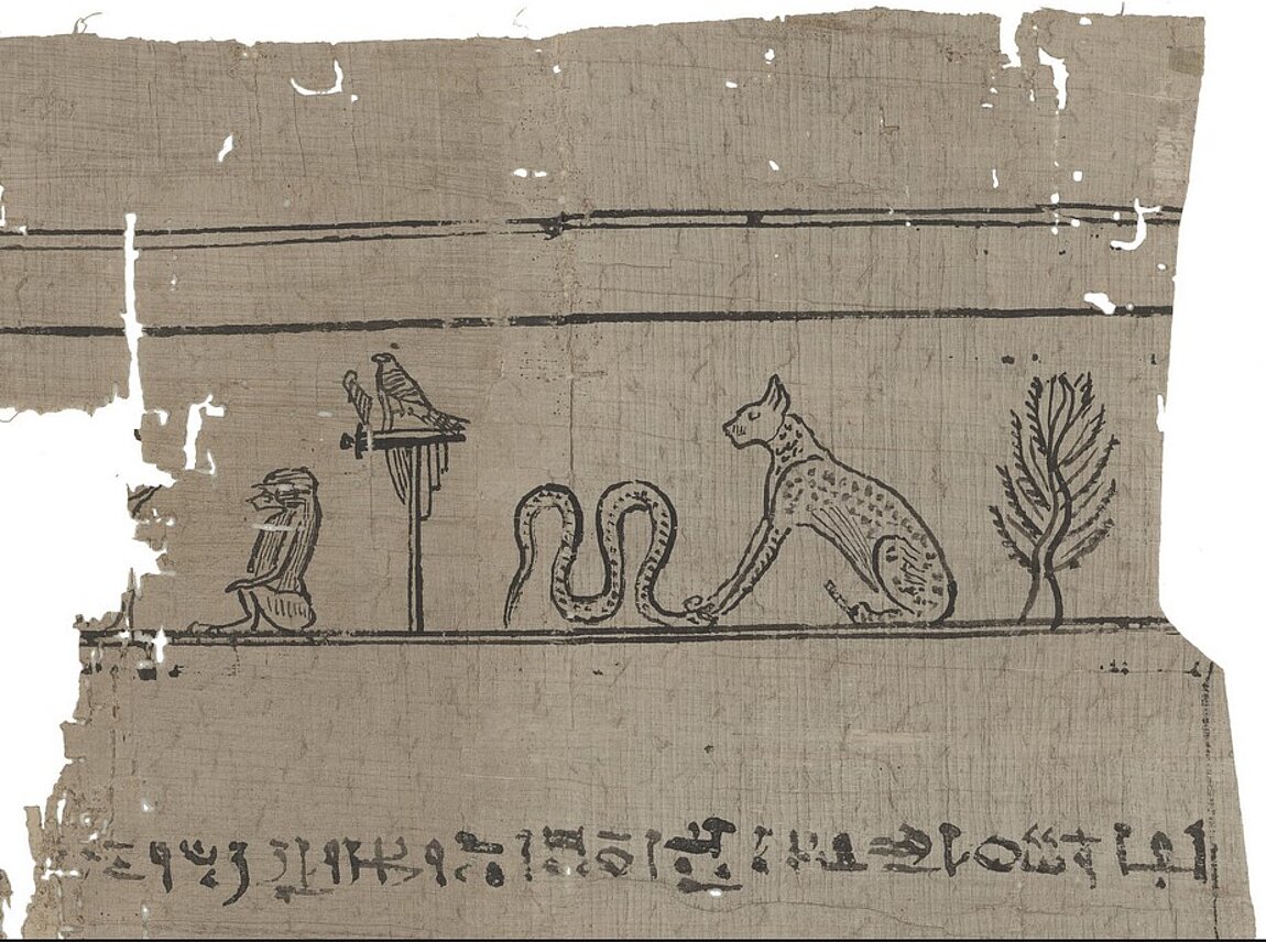 Papyrus mit Abbildungen von Tieren.