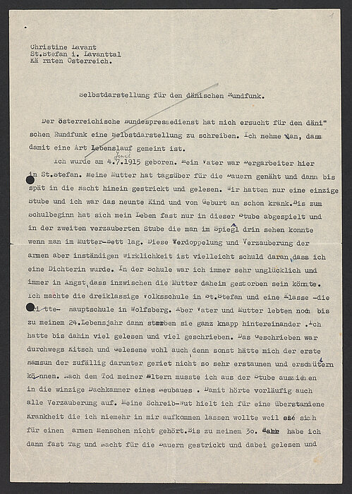 Auszug eines Typoskripts von 1957.