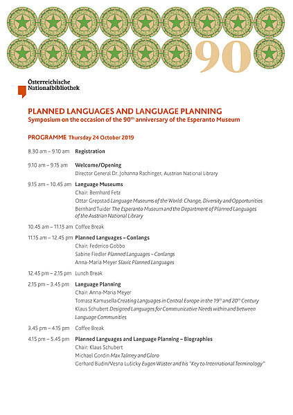 Zeitplan für Plansprachen-Symposium