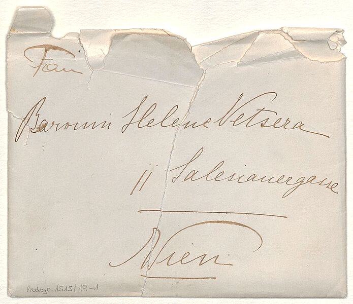 Kuvert, adressiert an Baronin Helene Vetsera, geöffnet