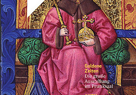 König mit Stab und Zepter auf goldenem Thron am Cover des ÖNB Magazins 2/2015