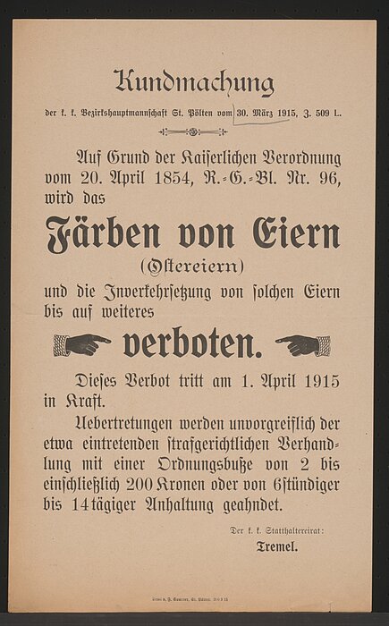 Altes Dokument, das auf Strafe verbietet, Ostereier zu färben.