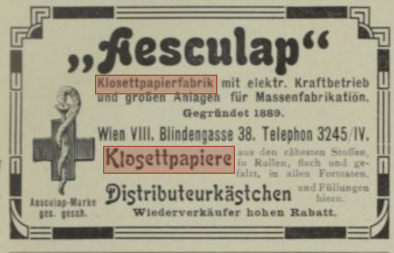 Anzeige für "Aesculap" Klosettpapiere