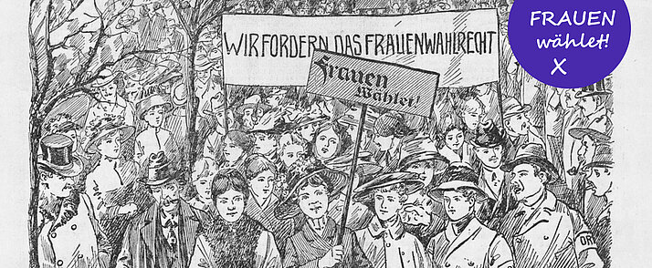 Online-Ausstellung "Frauen wählet!"; Frauendemonstrationszug; in: Arbeiter-Zeitung, 23. Jg., Nr. 79, 20. März 1991, Seite 1