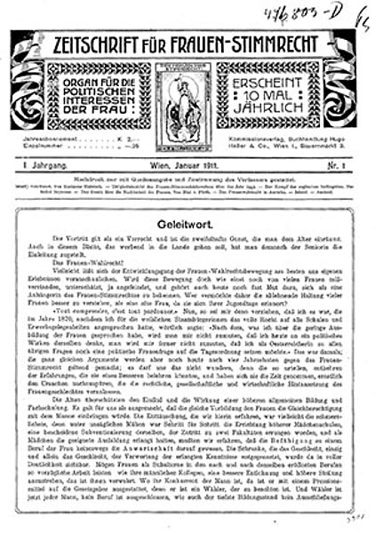Titelblatt der Zeitschrift für Frauenstimmrecht