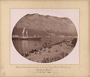 Carlo Weber, Ankunft mit dem Schiff Miramar in Cattaro, 18. April 1881, Albuminabzug
