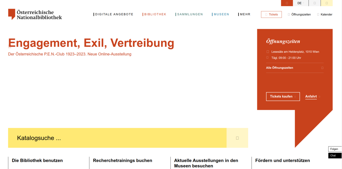 Screenshot einer Website mit Logo der Österreichischen Nationalbibliothek.