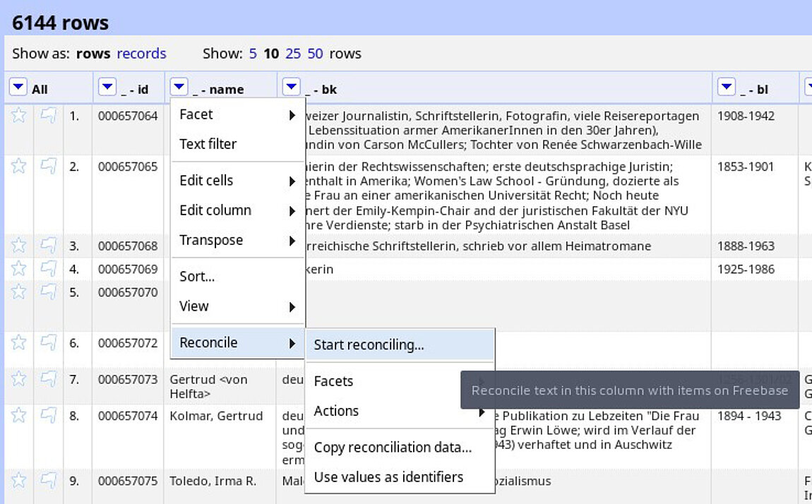 Screenshot Suche in Datenbank, Reconciling.