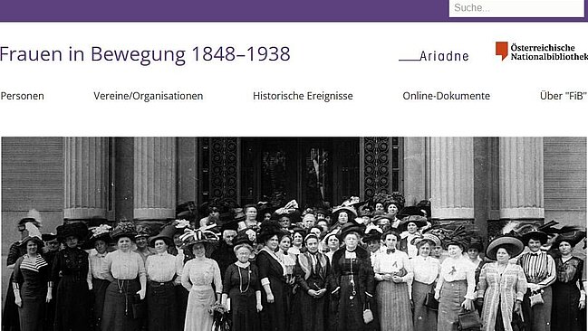 Startseite des Portals "Frauen in Bewegung 1848-1938. Biografien, Vereinsprofile, Dokumente"