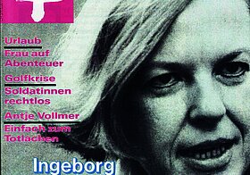 Das Magazin Cover zeigt ein Porträtfoto Ingeborg Bachmanns, daneben Schlagzeilen und oben das Logo und der Name der Zeitschrift "EMMA".