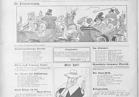Kutschenfahrt, Zeitungsillustration; aus: Kikeriki, 53. Jg., Nr. 25, 22. Juni 1913, Seite 2