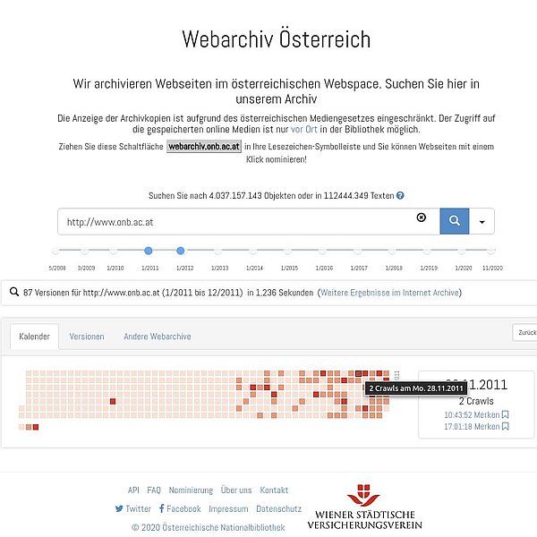 Screenshot Webarchiv Waybacksuche