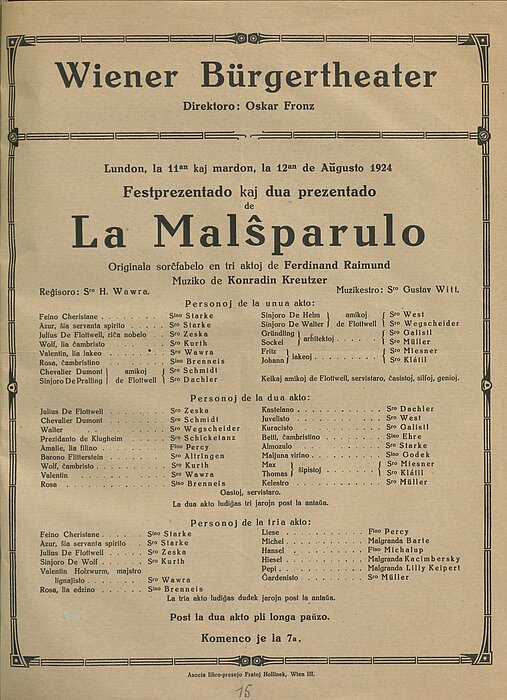 Theaterprogramm auf altem Papier gedruckt.