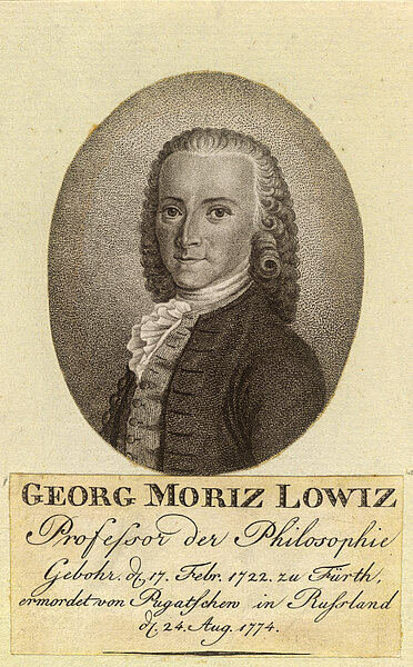 Porträtzeichnung von Mann mit Mozart-Perücke, Georg Moriz Lowiz