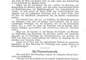 Fickert, Auguste: Das Frauenstimmrecht; aus: Mitteilungen des Vereines der Lehrerinnen und Erzieherinnen in Österreich, Nr. 7, 15. September 1890, Seite 4-6