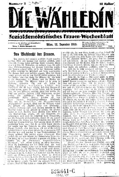 Zeitungsblatt, Die Wählerin, 12. Dezember 1918, Nr. 2, S. 1