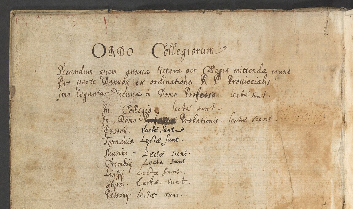 Alte Handschrift mit Liste an Städten.