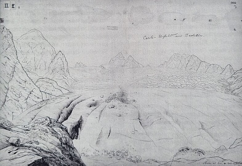 Zeichnung von einem Gletscher.