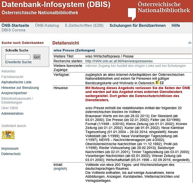 Screenshot Datenbank-Infosystem