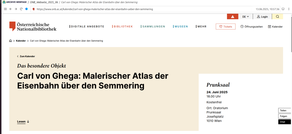 Screenshot von einem Plugin das eine archivierte Website wiedergibt.