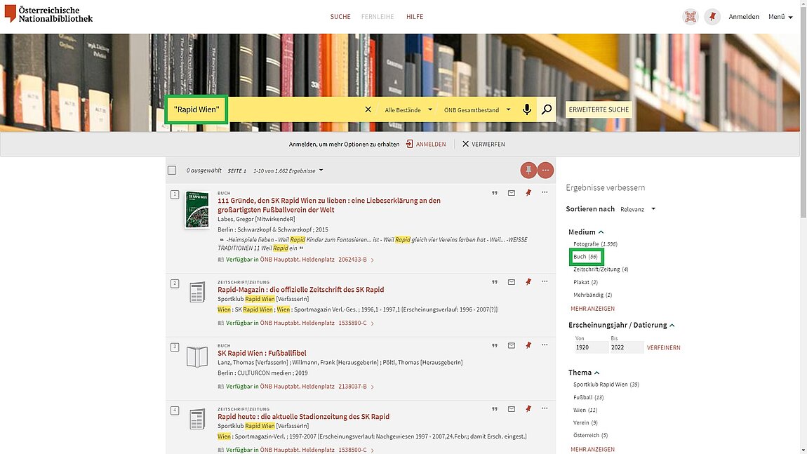 Screenshot von Online-Katalog mit grün eingerahmtem Text