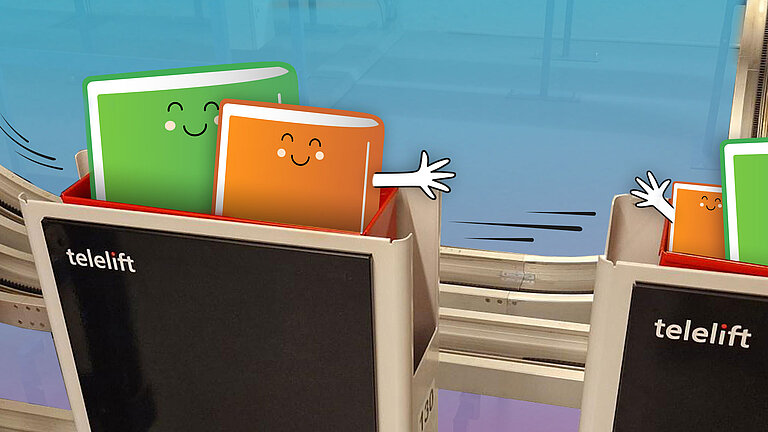 Grafik mit bunten Büchern, die ein Gesicht und Arme haben. 