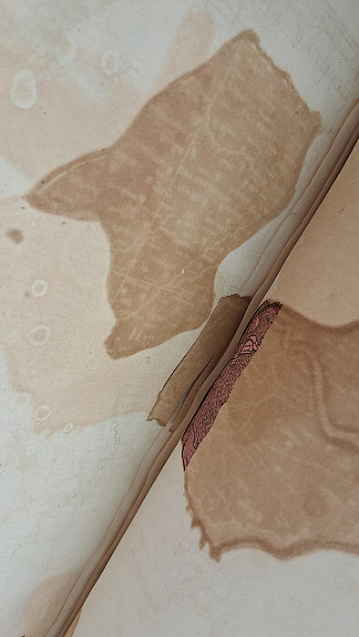 Braune Verfärbung auf Rückseite von Papier.