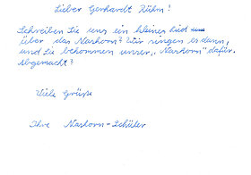 Handschrift mit Zeichnung einer Schaukel.