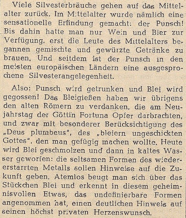 Zeitungsausschnitt mit Text zu Punsch.