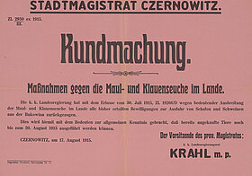 Rosa Plakat Maßnahmen gegen die Maul- und Klauenseuche, alt.