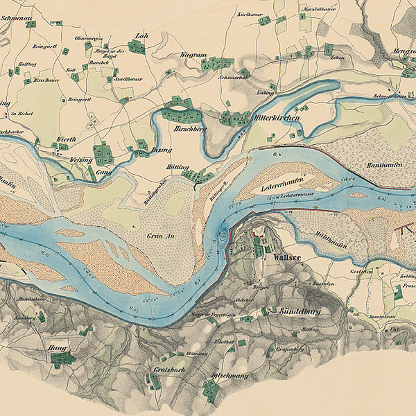Ausschnitt einer alten Flusskarte
