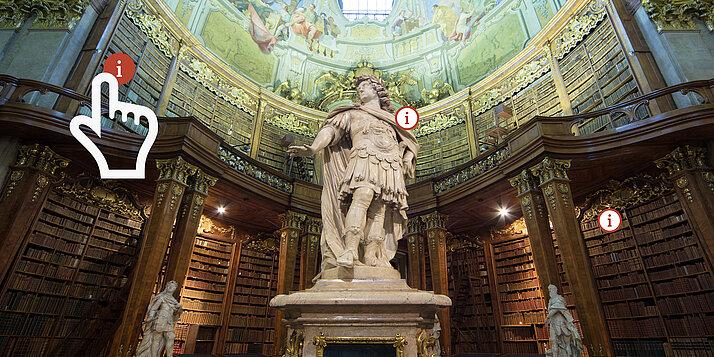 Foto von Statue in Barocksaal mit Cursor.