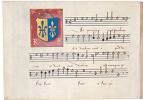 Altes Notenblatt mit bunten Wappen
