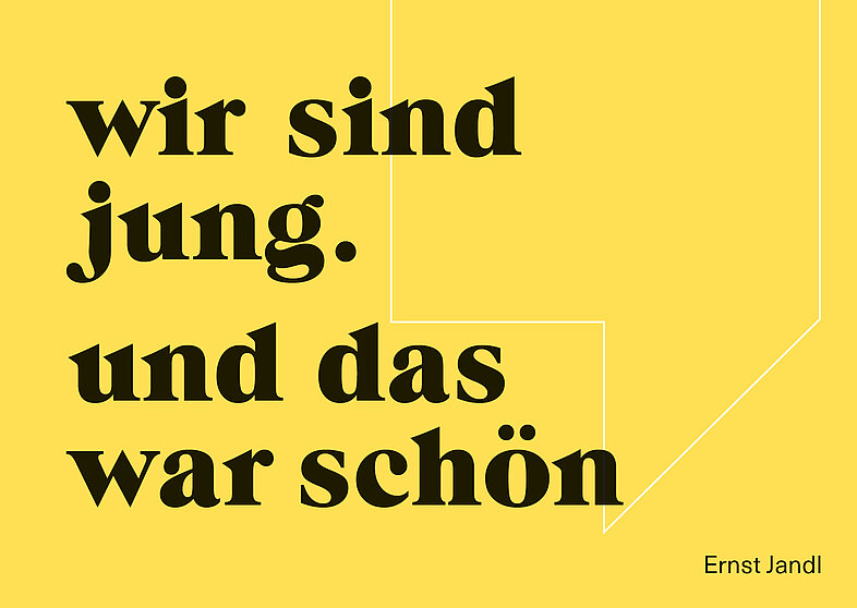 Gelbe Postkarte mit Text "wir sind jung. und das war schön"