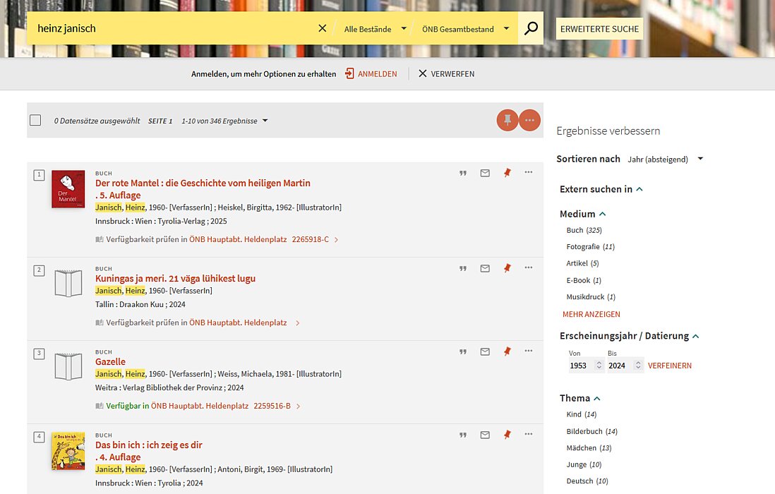 Foto einer Trefferliste eines Online-Kataloges. 